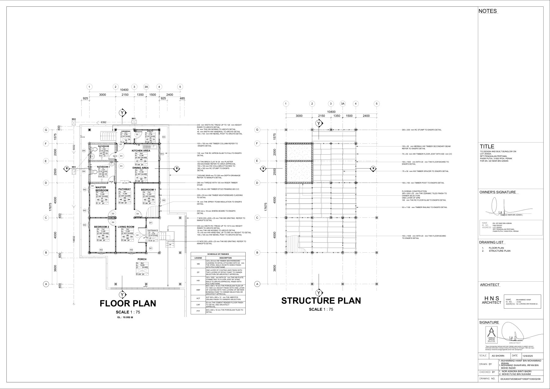 Timber house floor and structural plans